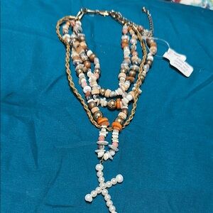 Free people nwt Multicolor Beaded Necklace with Cross Pendant
